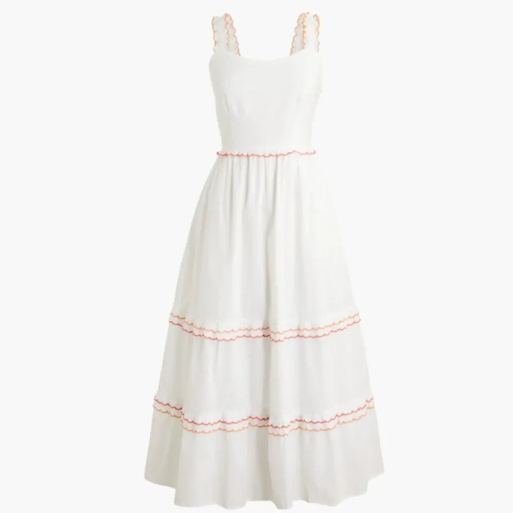 J.Crew Factory Scalloped-trim Tiered Midi Dress in White CA107 NWT - Picture 2 of 12